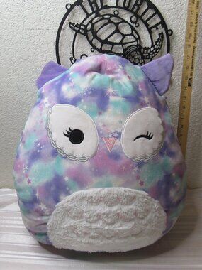 Squishmallow Toy Solina Galaxy Owl 16" Jumbo Plush Purple Pink Winking Kellytoy